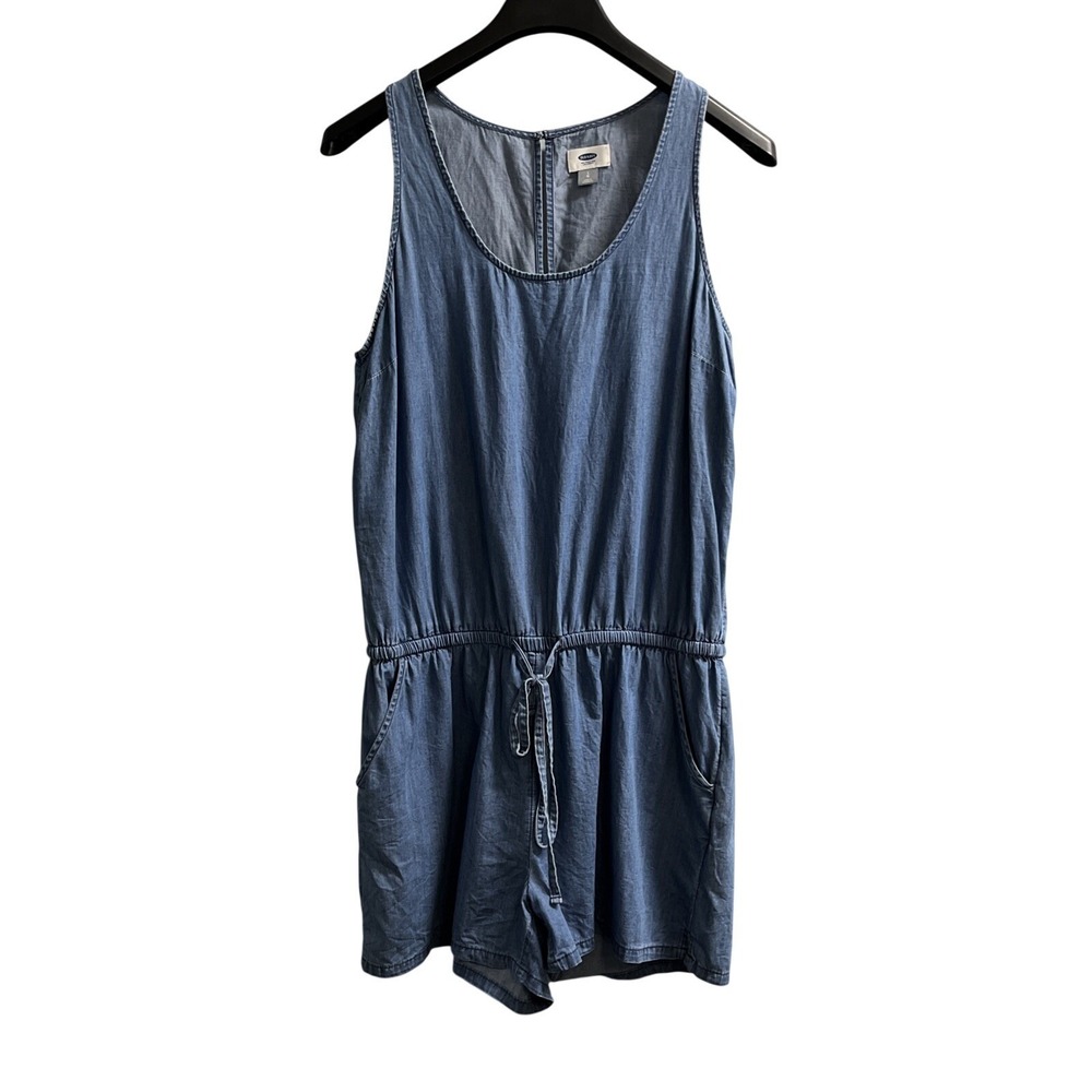 Old Navy Romper Chambray Drawstring Waist Tank Keyhole Back Size L Casual
